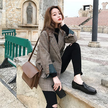 Load image into Gallery viewer, Vintage Double Breasted Office Ladies Plaid Blazer Long Sleeve Loose  Retro Suits Coat Jacket Women blazers Female 2019