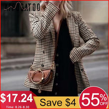 Load image into Gallery viewer, Affogatoo Fashion double breasted plaid blazer women Long sleeve slim OL blazer 2018 Casual autumn jacket blazer female