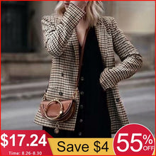 Load image into Gallery viewer, Affogatoo Fashion double breasted plaid blazer women Long sleeve slim OL blazer 2018 Casual autumn jacket blazer female
