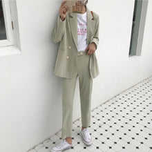 Load image into Gallery viewer, BGTEEVER Vintage Light Green Women Suits Double Breasted Female Pant Suits Blazer Jacket &amp; Pencil Pant Casual 2 Pieces set femme
