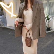 Load image into Gallery viewer, High Quality Double Breasted Thicken Plaid Blazer Female Long Sleeve Loose Office Ladies Suit Coat Jacket Women blazers