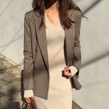 Load image into Gallery viewer, High Quality Double Breasted Thicken Plaid Blazer Female Long Sleeve Loose Office Ladies Suit Coat Jacket Women blazers