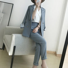 Load image into Gallery viewer, Work Pant Suits OL 2 Piece Sets Double Breasted Plus Size 5XL Blazer Jacket Oversized Trousers Suit For Women Set Feminino